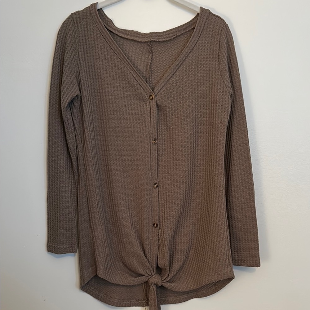 Women’s Brown Button-Up Waffle Knit Top - Small